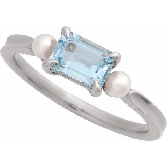 14K Yellow Natural Sky Blue Topaz & Cultured White Akoya Pearl Ring