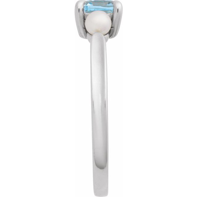 14K Yellow Natural Sky Blue Topaz & Cultured White Akoya Pearl Ring