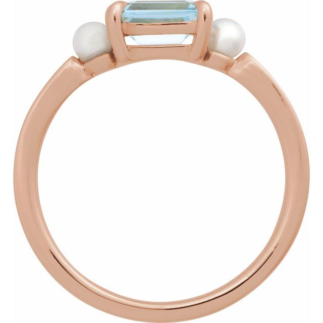 14K Yellow Natural Sky Blue Topaz & Cultured White Akoya Pearl Ring