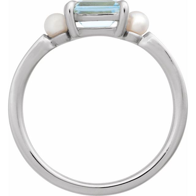 14K Yellow Natural Sky Blue Topaz & Cultured White Akoya Pearl Ring