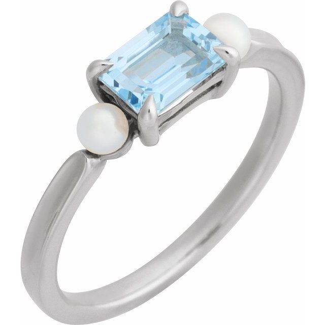 14K Yellow Natural Sky Blue Topaz & Cultured White Akoya Pearl Ring