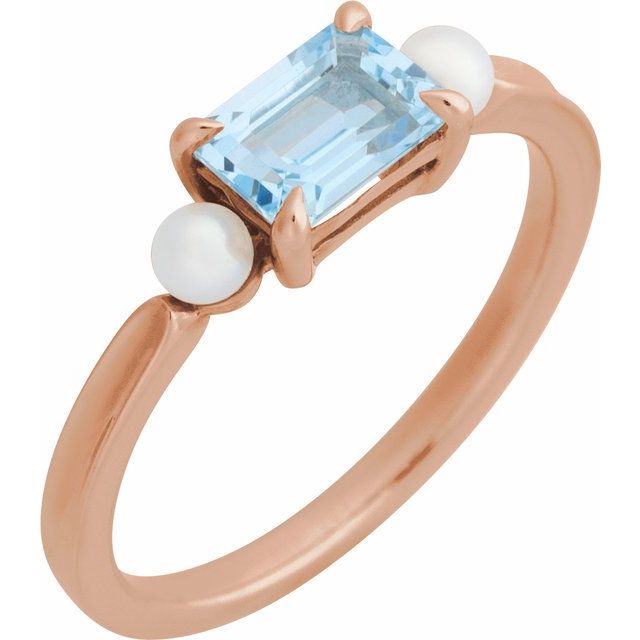 14K Yellow Natural Sky Blue Topaz & Cultured White Akoya Pearl Ring