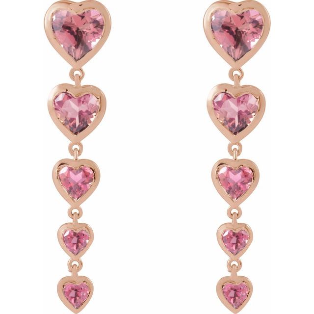 14K Yellow Natural Pink Tourmaline Heart Earrings