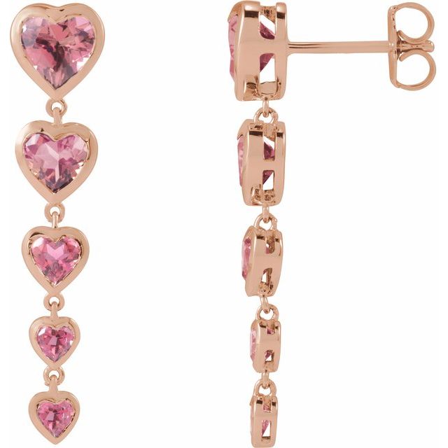 14K Yellow Natural Pink Tourmaline Heart Earrings
