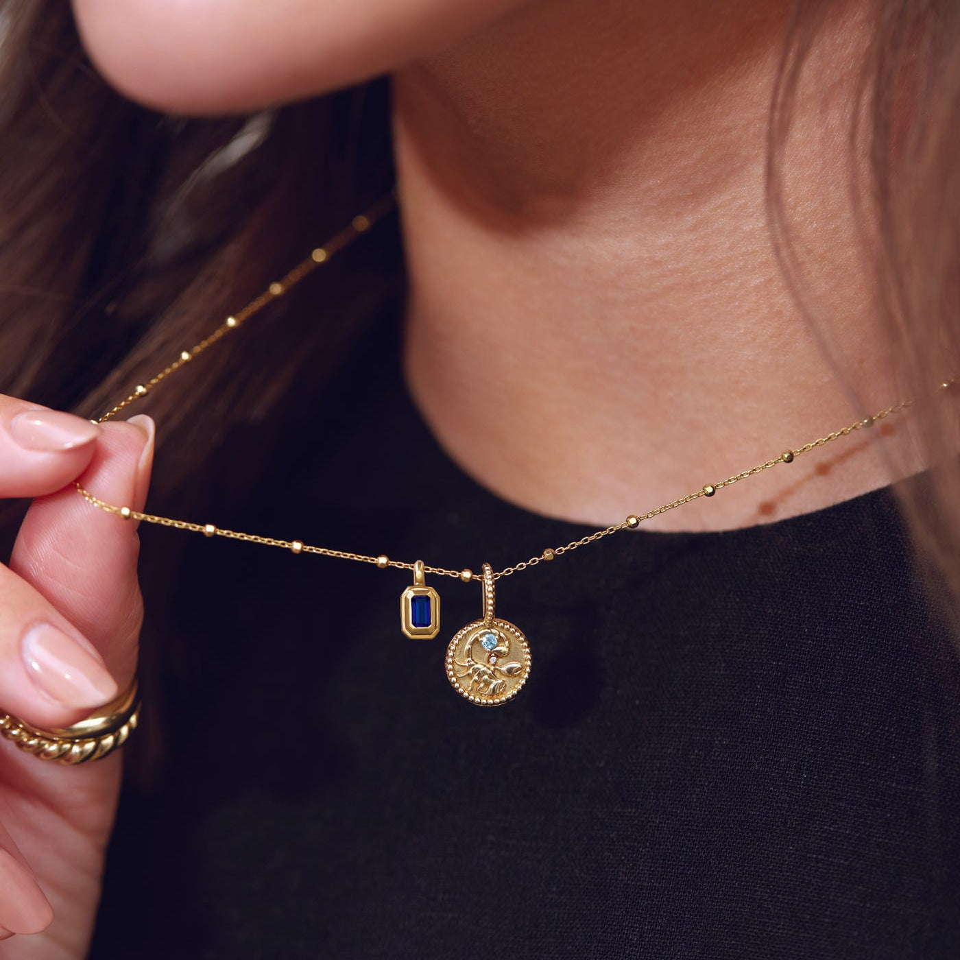 14K Yellow Natural Black Spinel & .0075 CTW Natural Diamond Aquarius Charm/Pendant