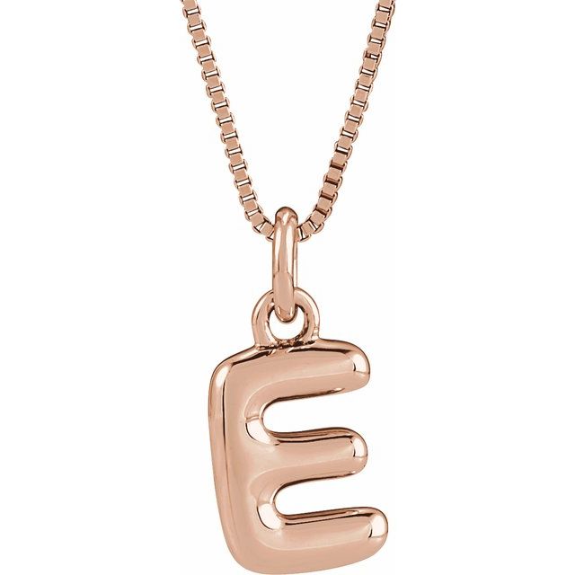 14K Rose Bubble Initial E 18" Necklace