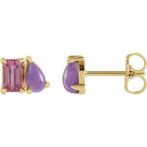 14K Pink Tourmaline & Amethyst Two-Stone Stud Earrings
