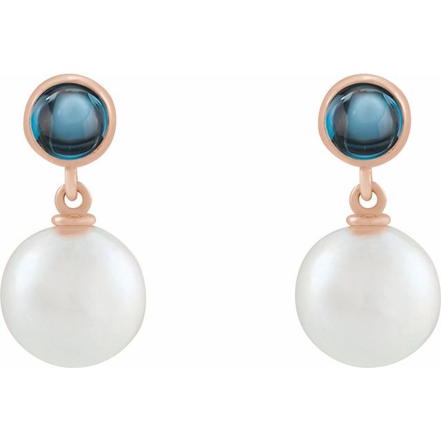 14K Rose Freshwater Pearl Topaz Cabochon Earrings