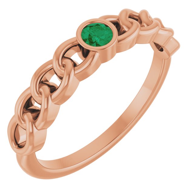 14K Yellow Natural Emerald Curb Chain Ring