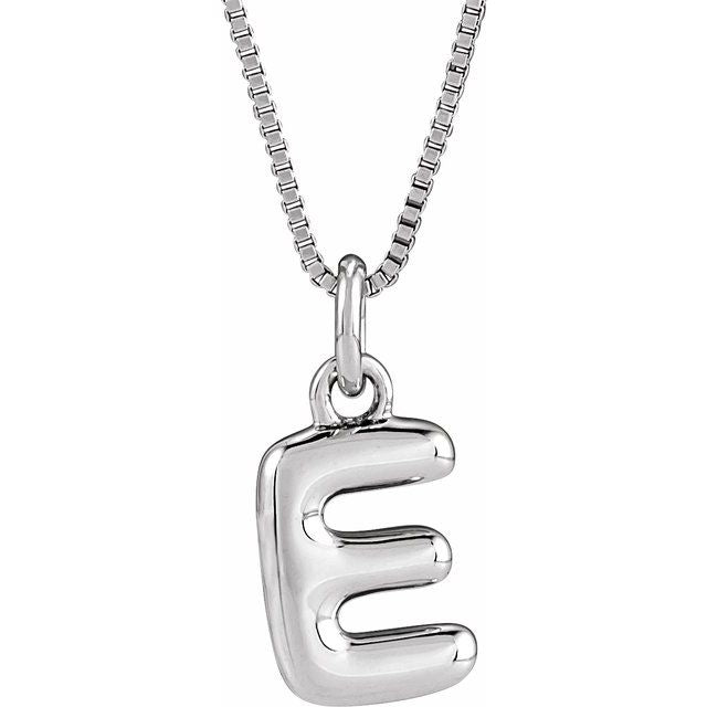 14K White Bubble Initial E 18" Necklace