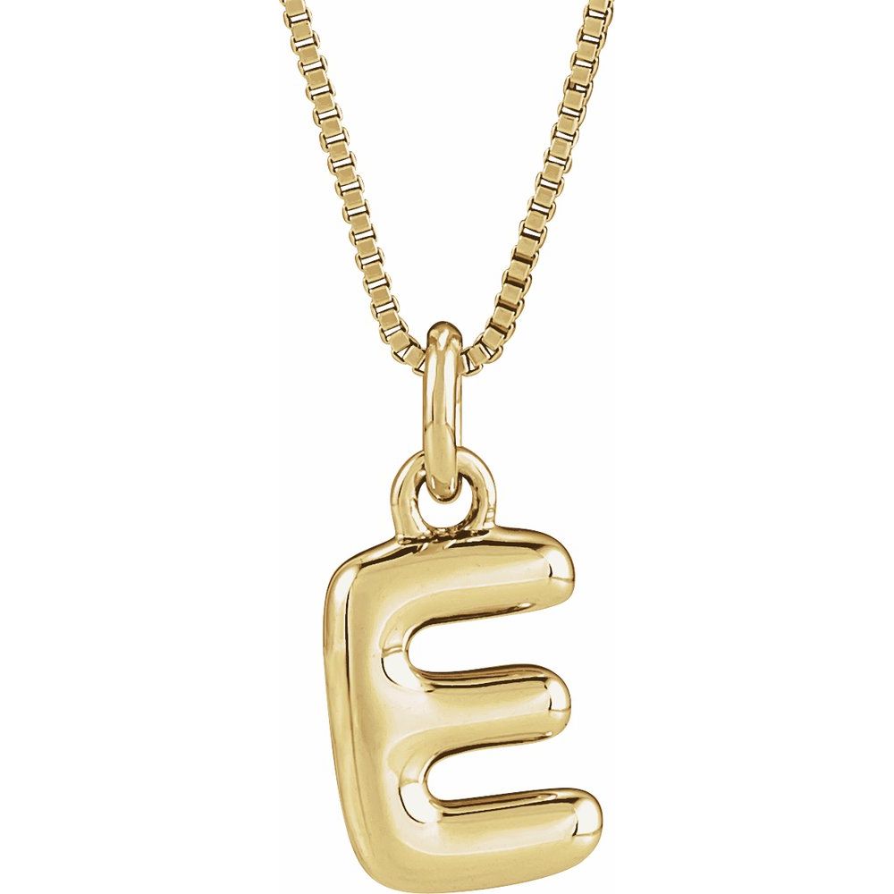 14K Yellow Bubble Initial E 18" Necklace