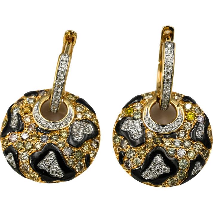 14k Yellow Gold Rhodium VS Diamond Cluster Dangle Earrings 1.0CT