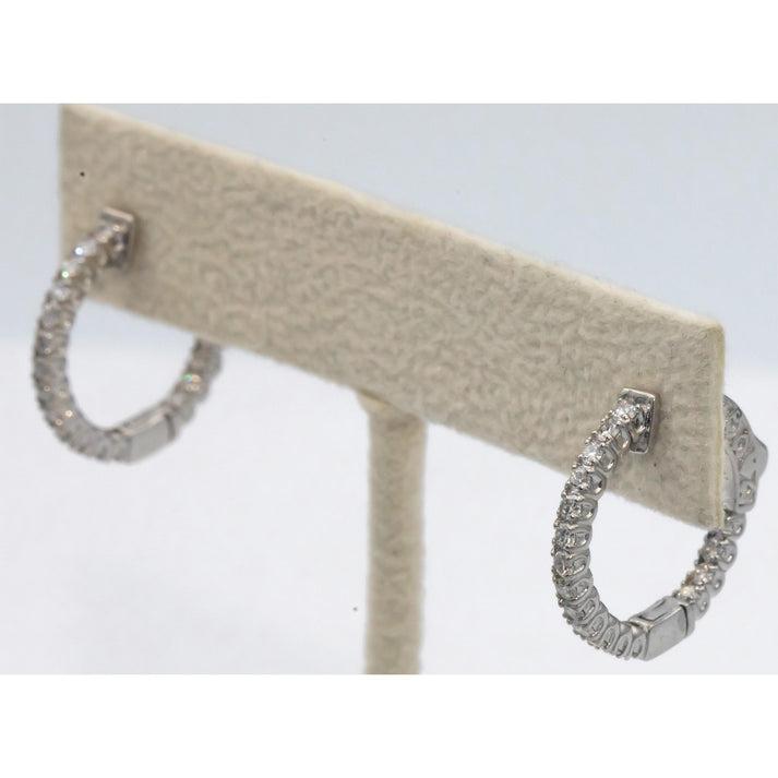 14k White Gold Round Diamond Inside Out Hoop Earrings 0.70CT