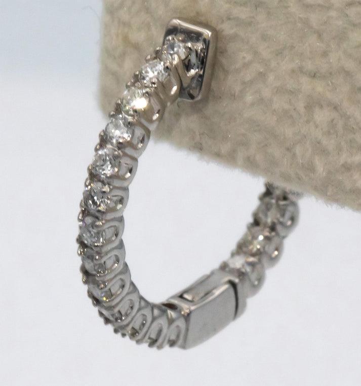 14k White Gold Round Diamond Inside Out Hoop Earrings 0.70CT