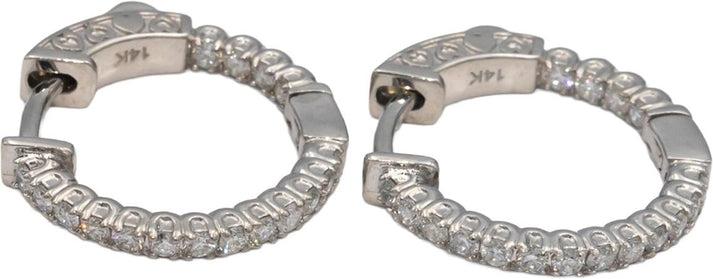 14k White Gold Round Diamond Inside Out Hoop Earrings 0.70CT