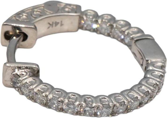 14k White Gold Round Diamond Inside Out Hoop Earrings 0.70CT