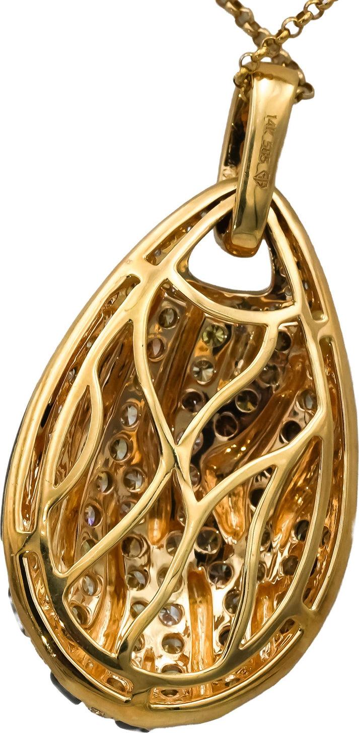 14k Yellow Gold Round Diamond and Enamel Animal Stripe Pendant Necklace 1.25CT
