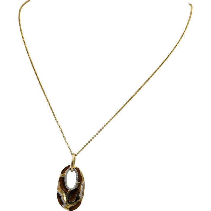 14k Yellow Gold Diamond and Tiger's Eye Pendant Necklace 0.25CT