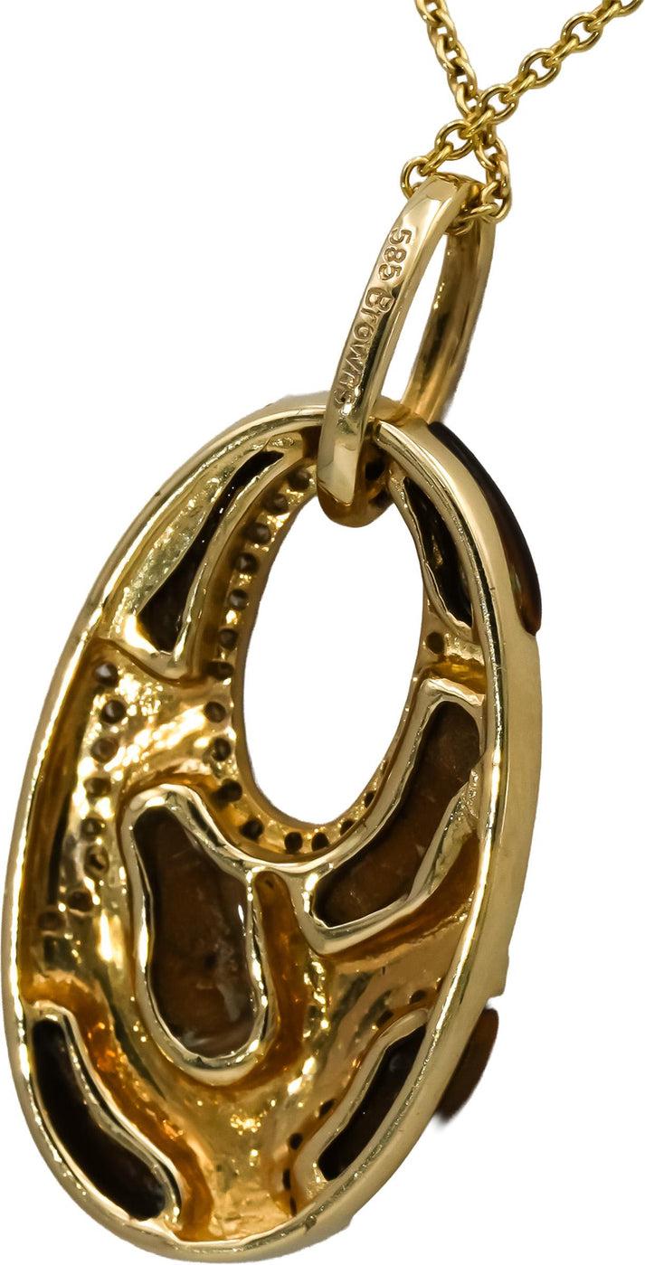14k Yellow Gold Diamond and Tiger's Eye Pendant Necklace 0.25CT