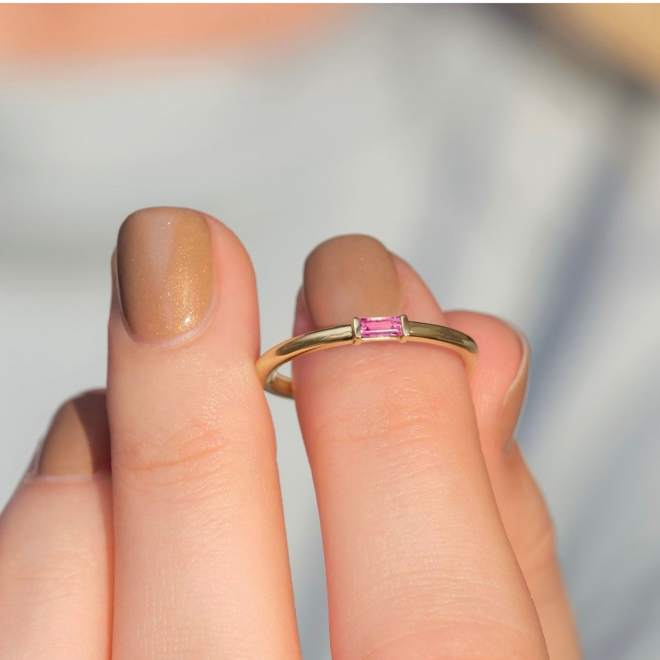 Gemstone Baguette Stackable Ring