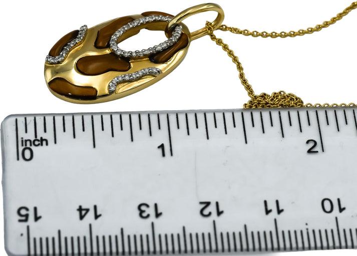 14k Yellow Gold Diamond and Tiger's Eye Pendant Necklace 0.25CT