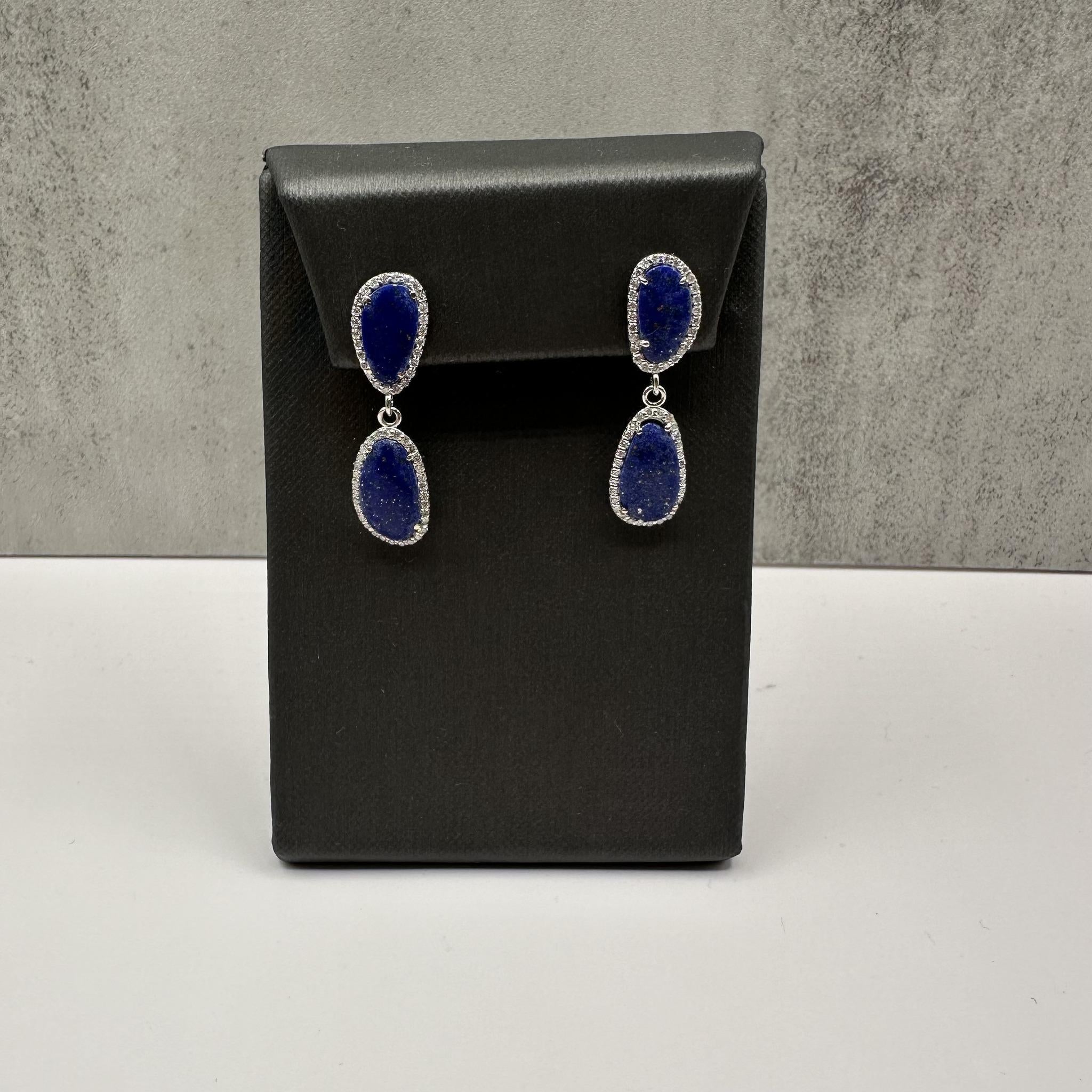 Lapis Diamond Drop Earrings 14K White Gold 0.50ctw GH SI2 I1