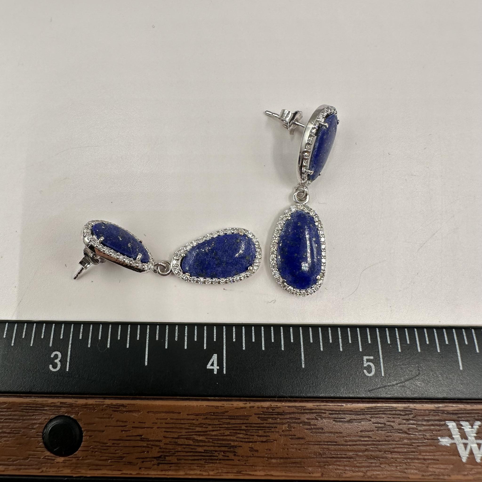 Lapis Diamond Drop Earrings 14K White Gold 0.50ctw GH SI2 I1