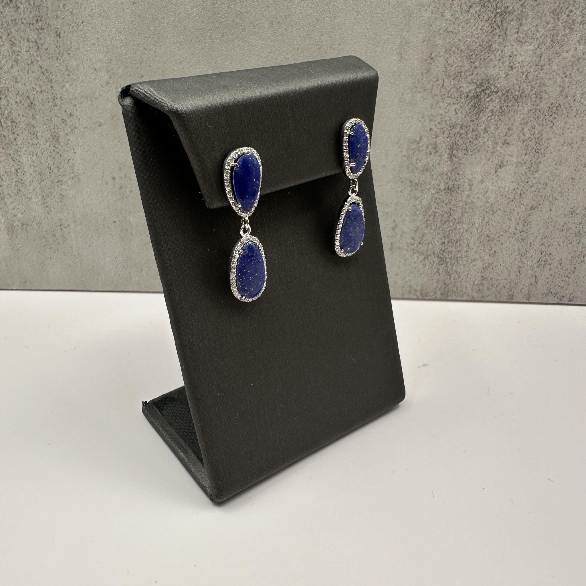 Lapis Diamond Drop Earrings 14K White Gold 0.50ctw GH SI2 I1