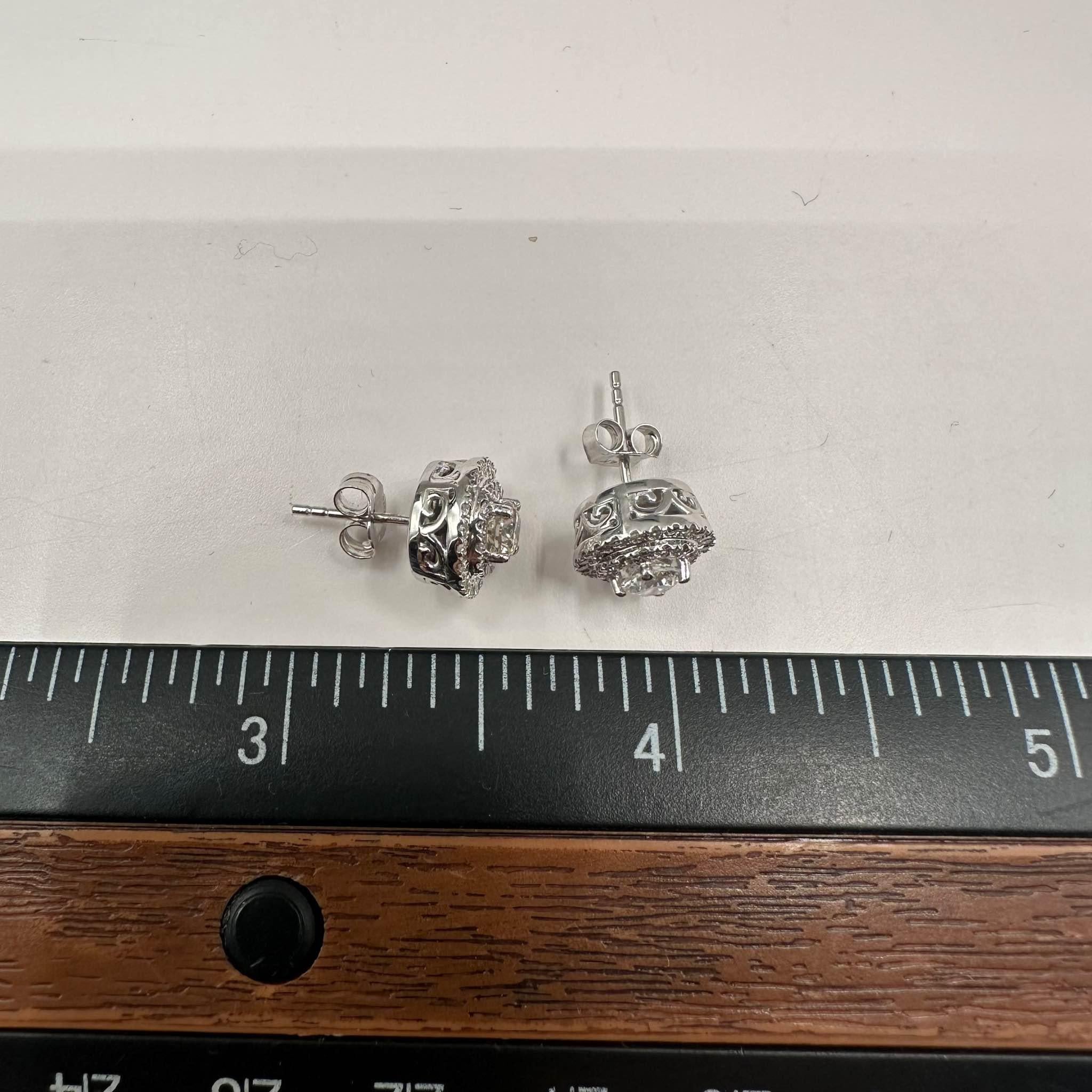 Natural Diamond Stud Earrings 14K White Gold 0.90ctw Push Backs New