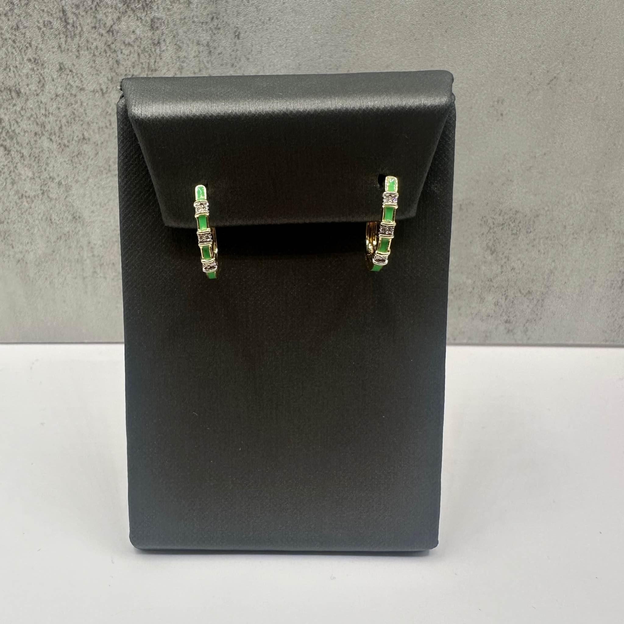 Green Enamel Diamond Earrings 14K Yellow Gold 0.05ctw GH SI