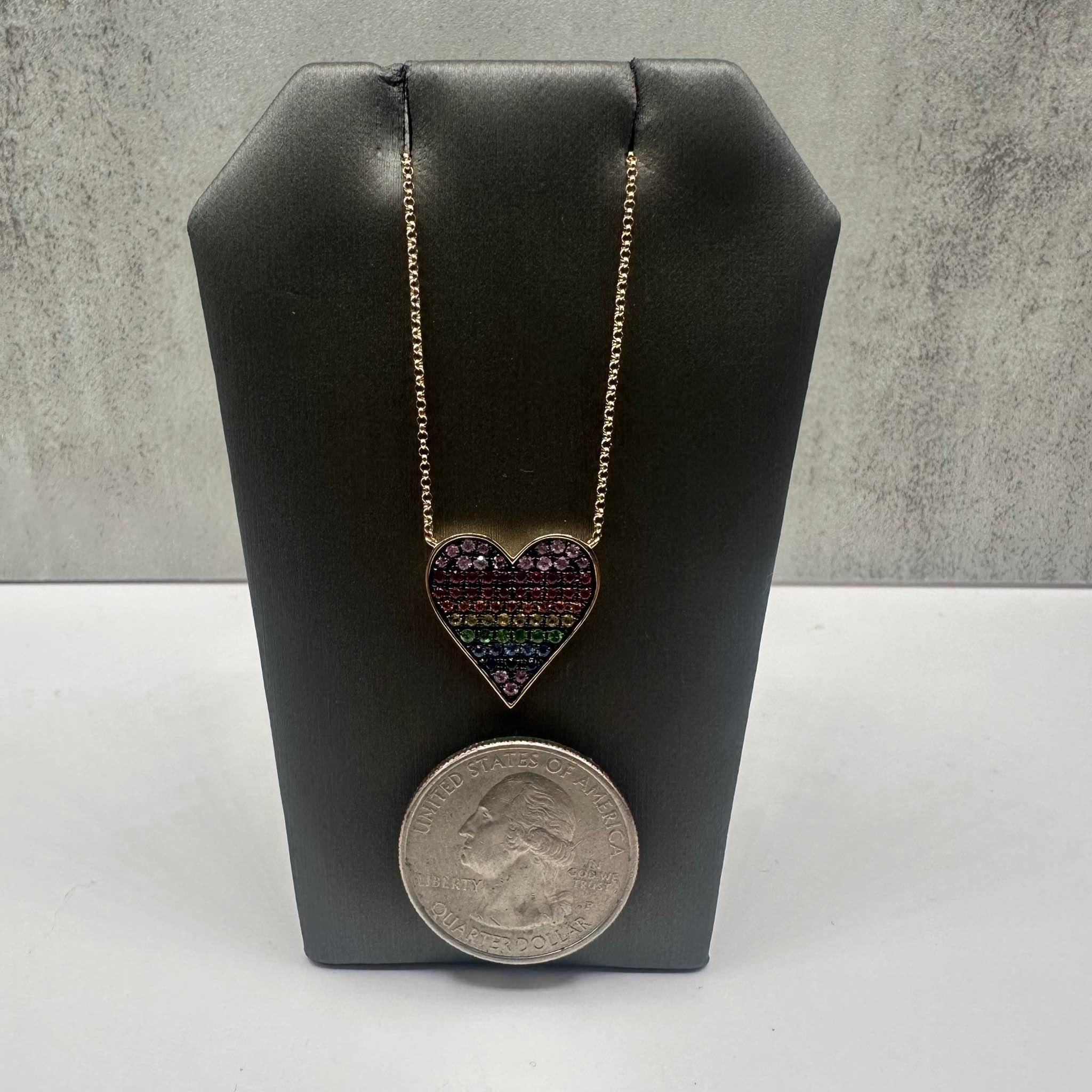 Effy Rainbow Sapphire Heart Necklace 14K Yellow Gold 0.69ctw Adjustable