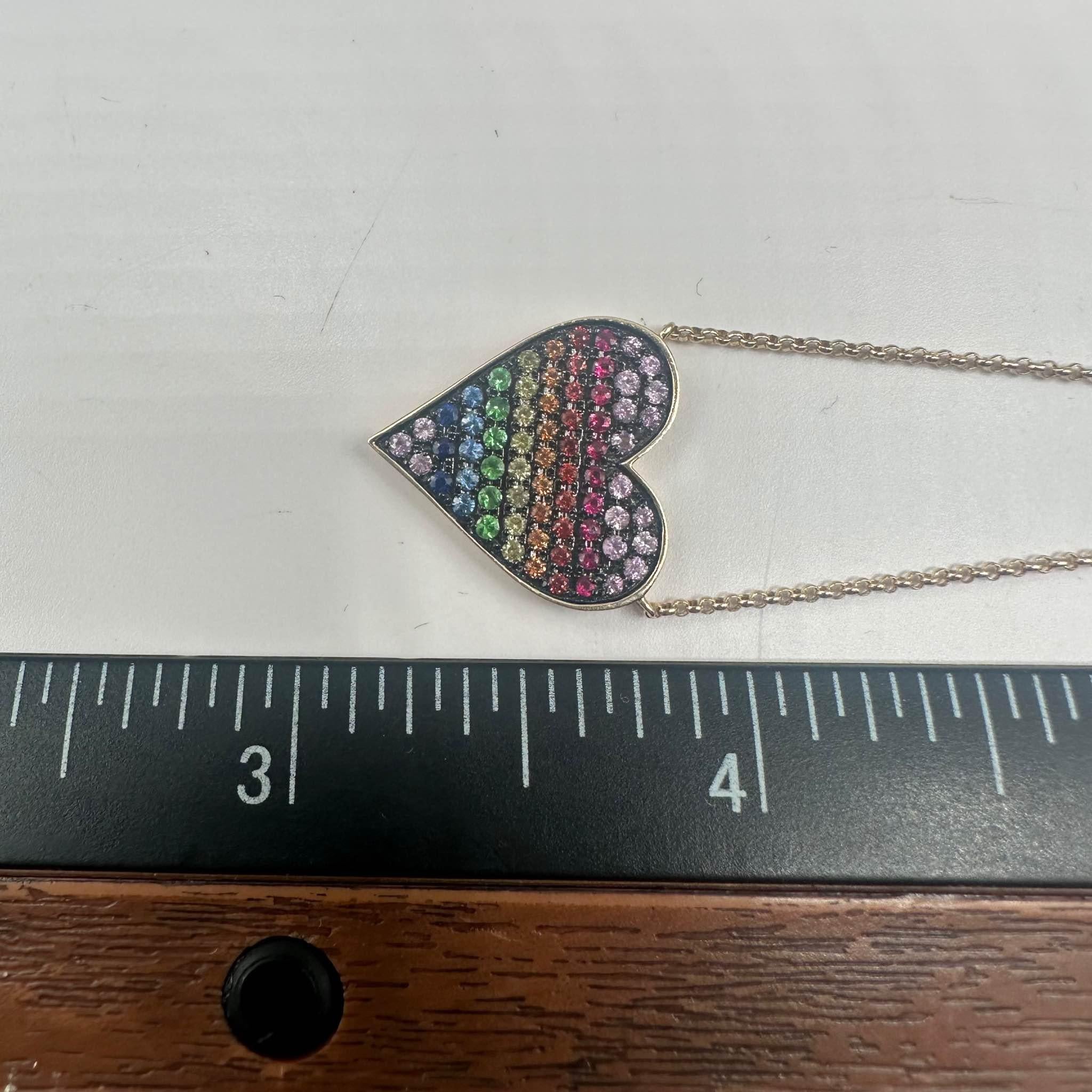 Effy Rainbow Sapphire Heart Necklace 14K Yellow Gold 0.69ctw Adjustable