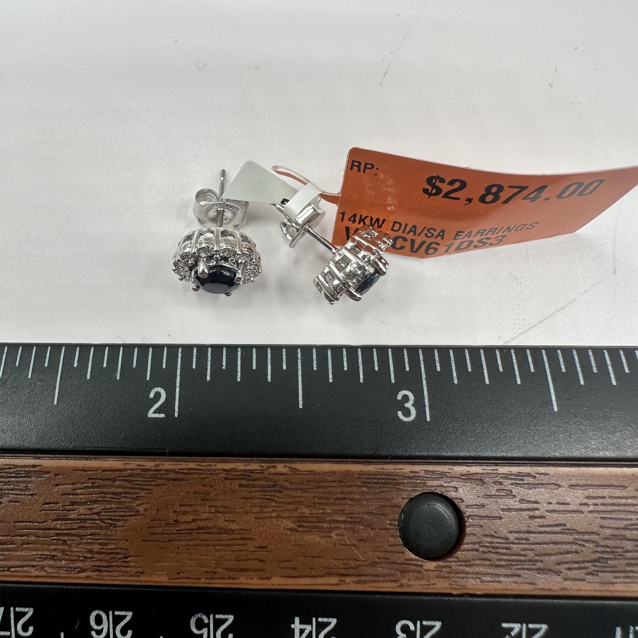 Effy Sapphire Diamond Earrings 14K White Gold 1.14ctw NWT