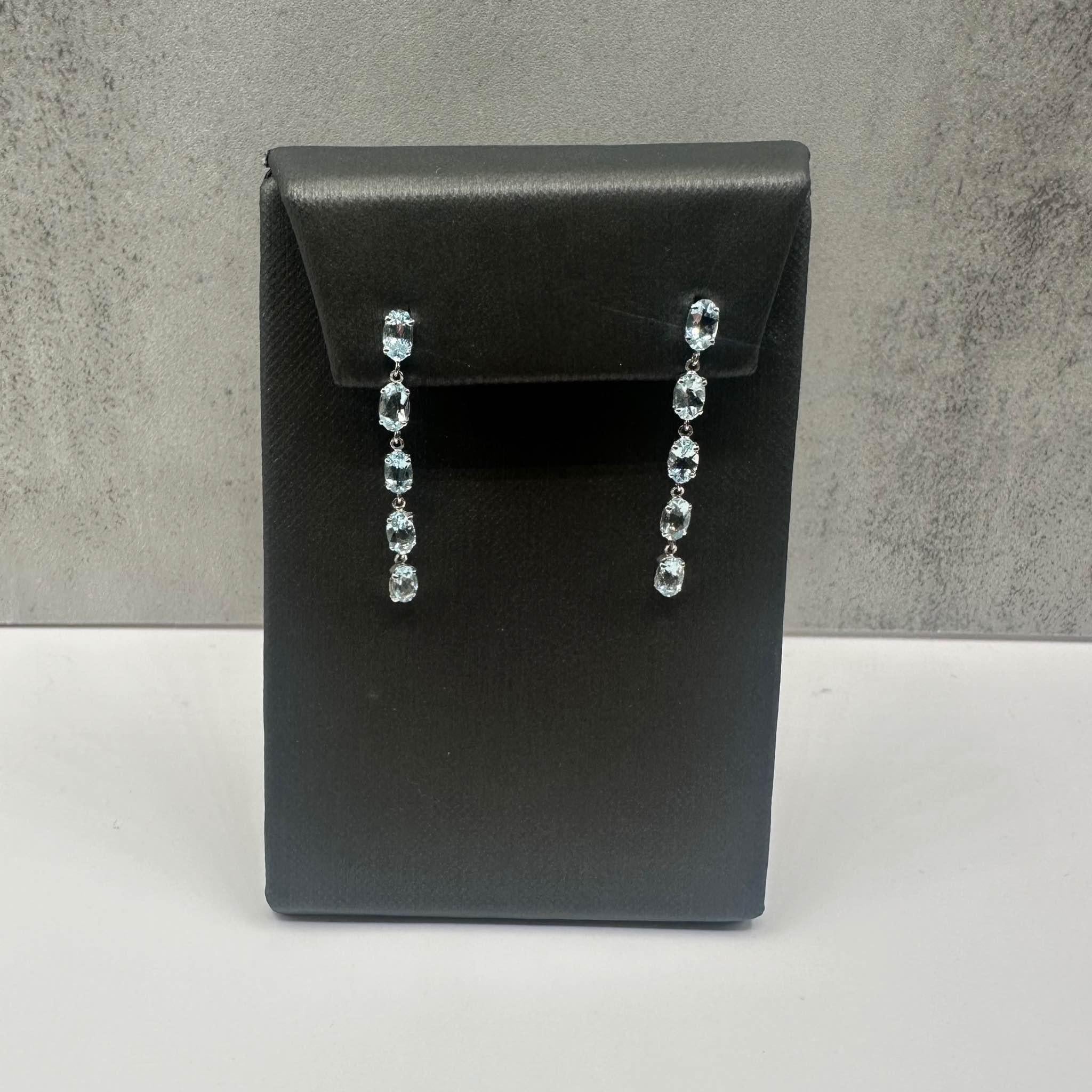 Aquamarine Drop Earrings Platinum PT900 2.08ctw Oval 1.6g