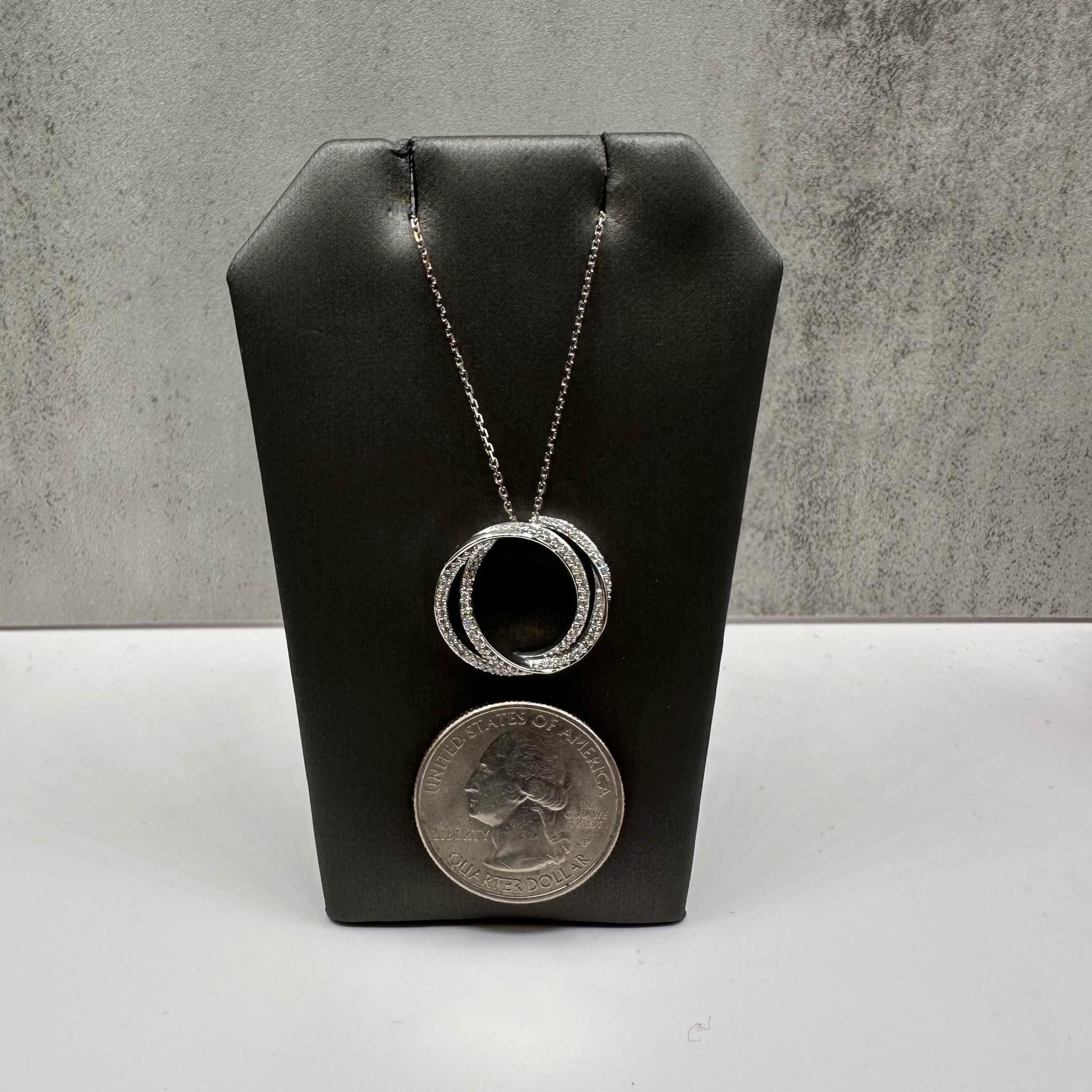 VERA WANG LOVE 10k White Gold Round Diamond Double Circle Pendant Necklace .50CT