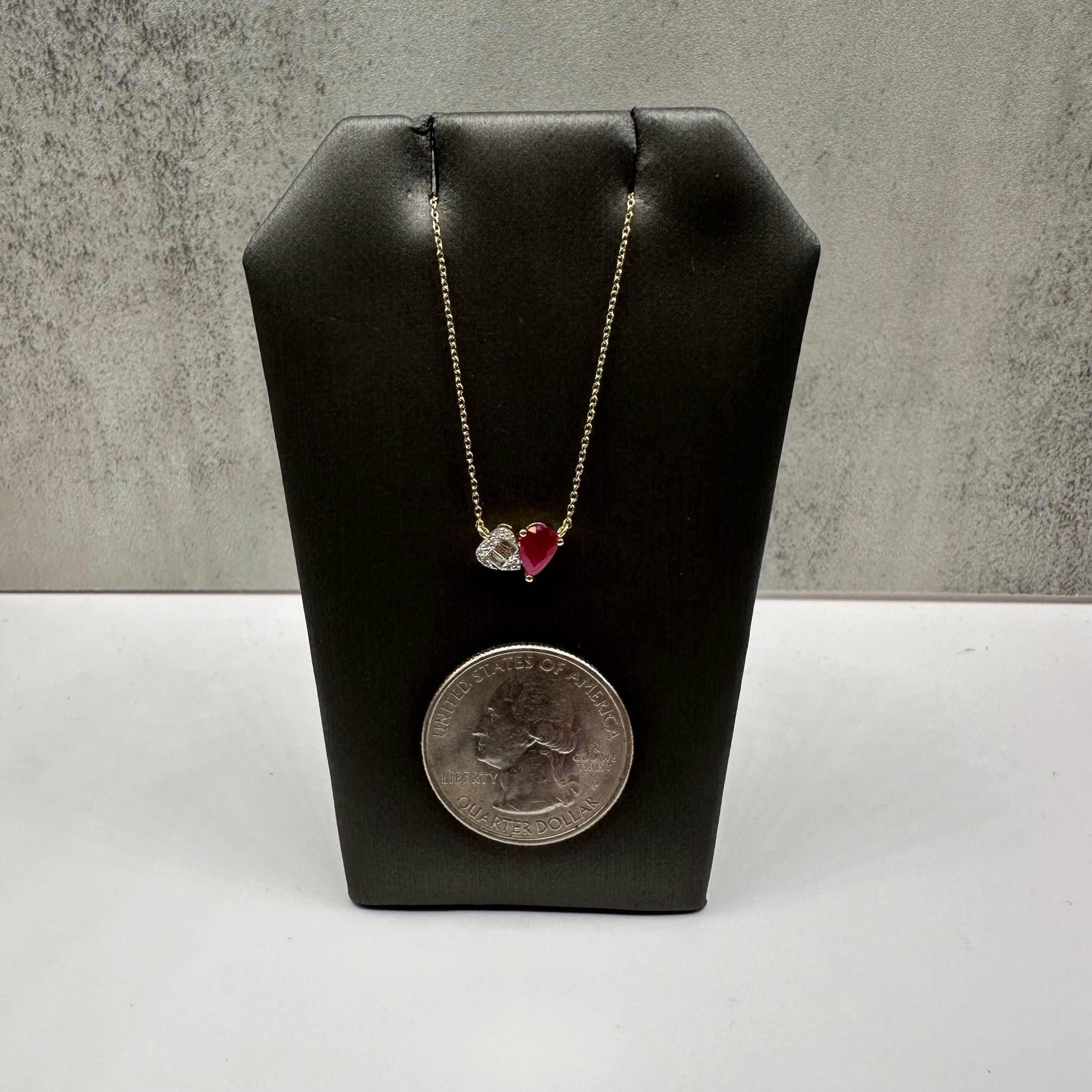 Toi Et Moi Ruby Diamond Necklace 14K Yellow Gold 0.15ctw