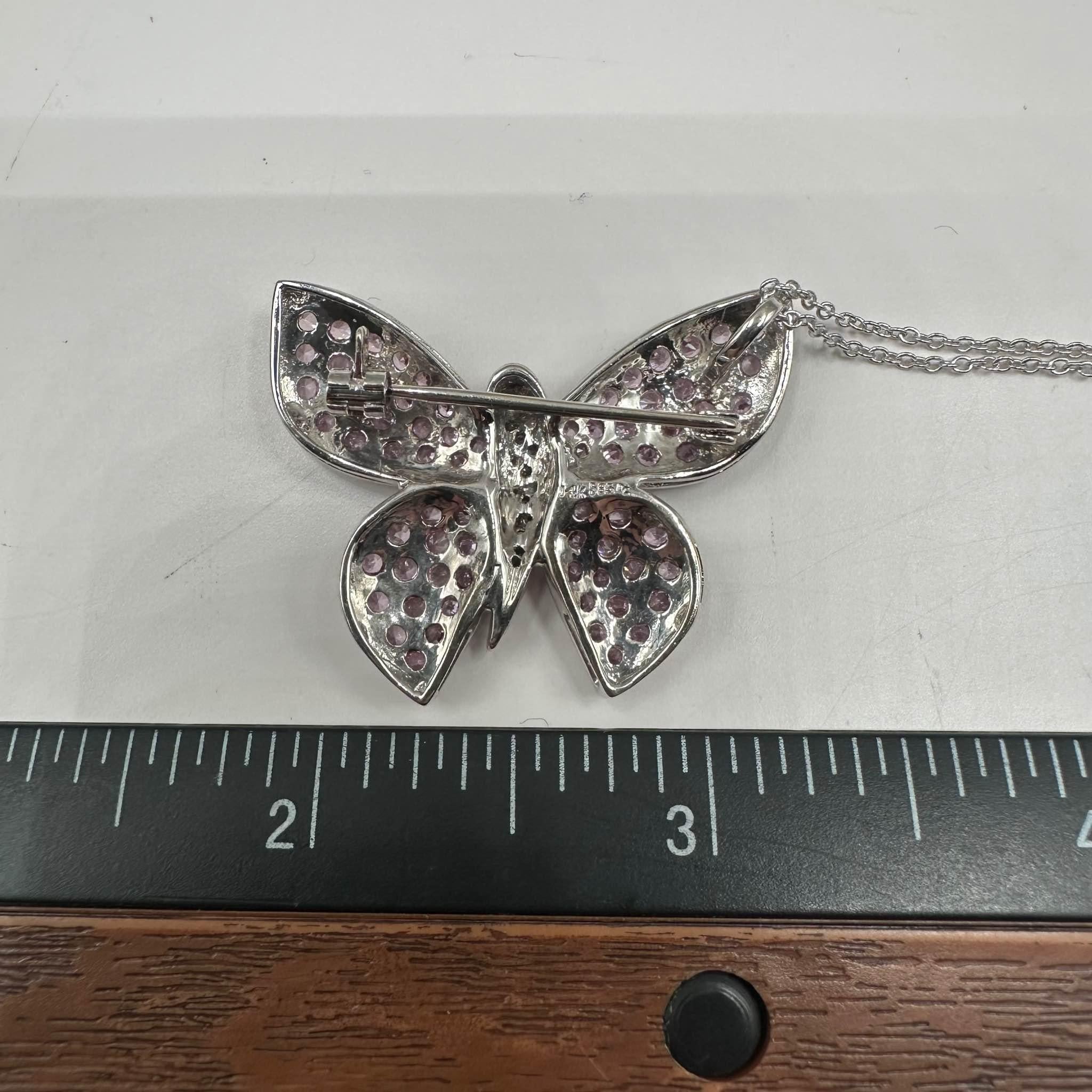 Estate Diamond Sapphire Butterfly Brooch Necklace 0.10ctw Pre Loved