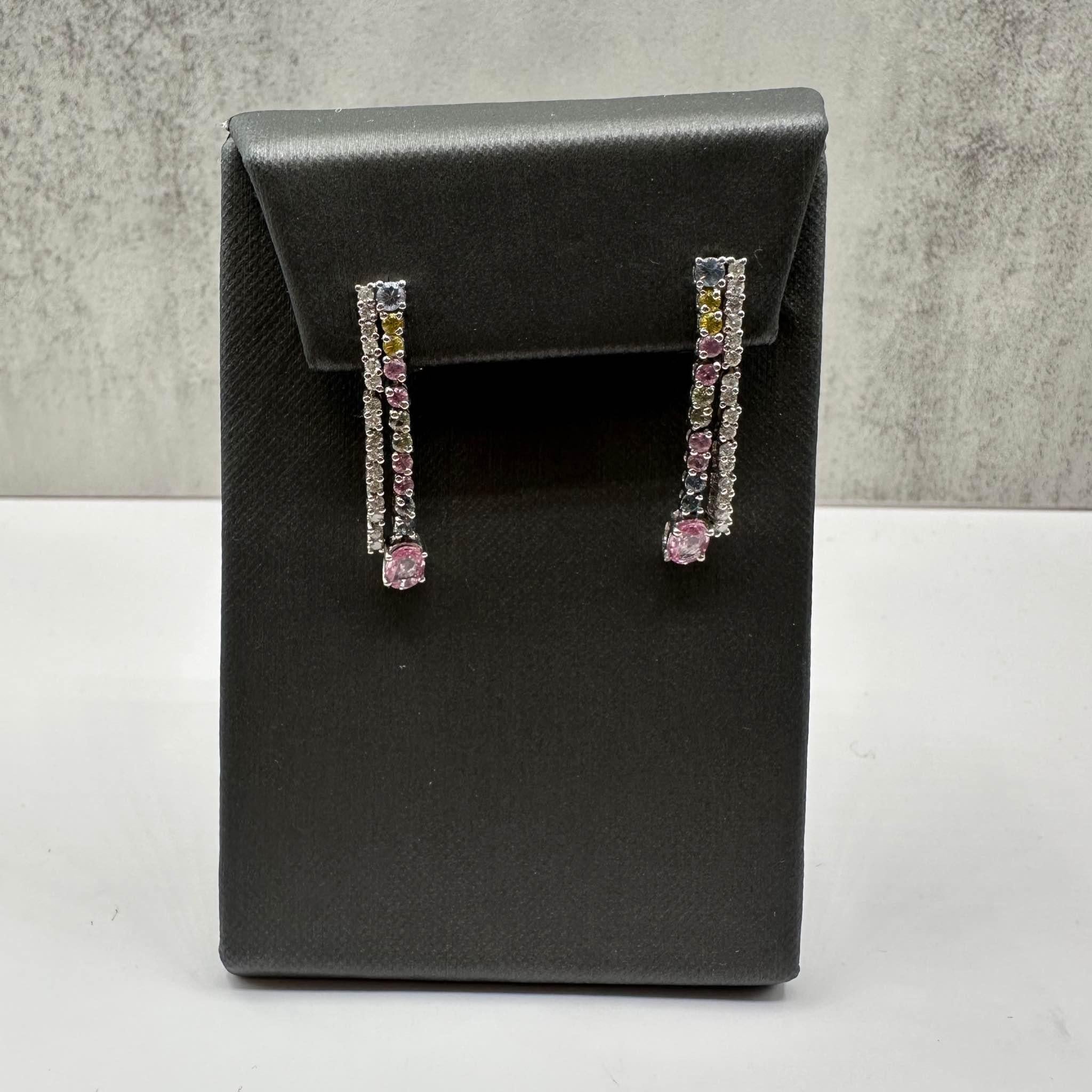 Diamond and Gemstone Drop Earrings in 14kt White Gold – 0.16ctw