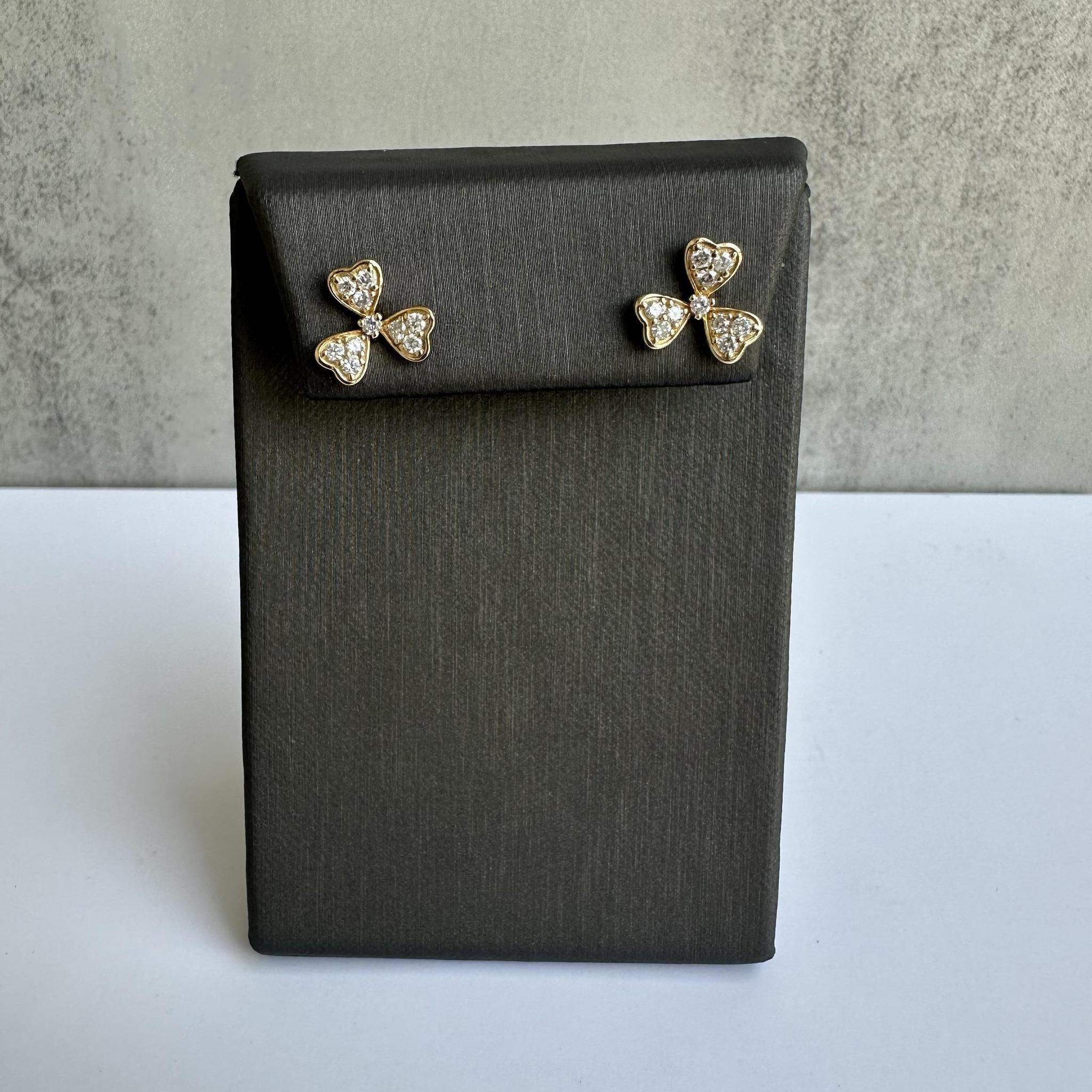 Shamrock Diamond Earrings 14K Yellow Gold 0.50ctw GH SI Push Backs