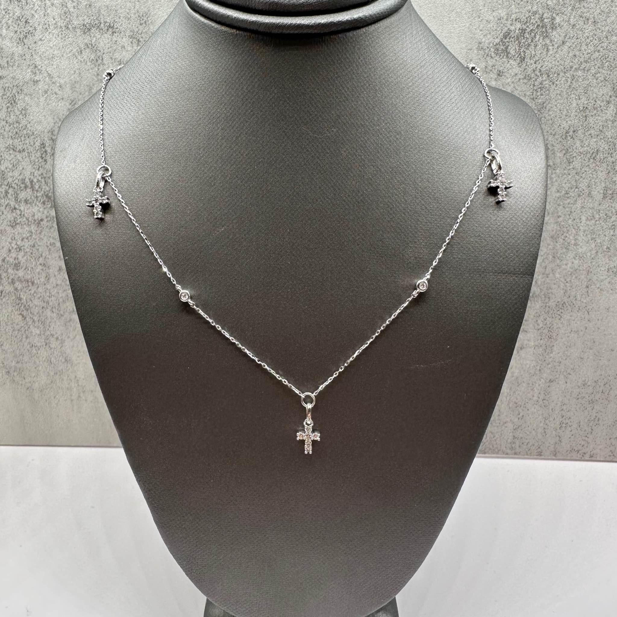 10K White Gold Diamond Cross Station Necklace 0.34ct HI SI 18”