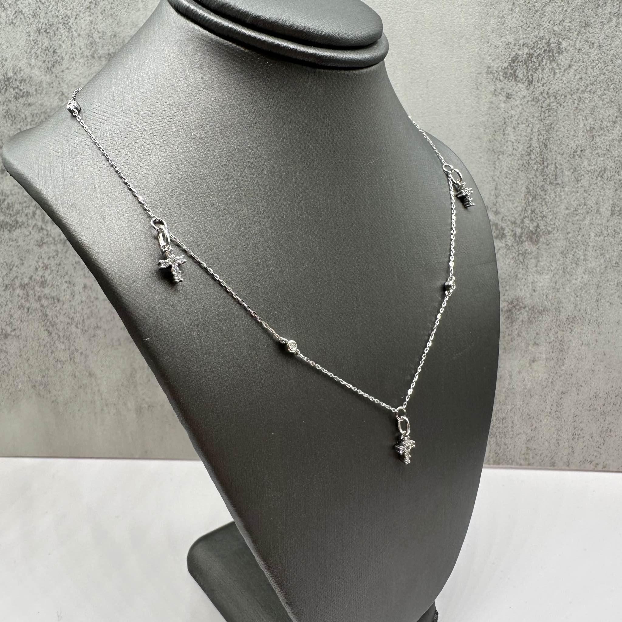 10K White Gold Diamond Cross Station Necklace 0.34ct HI SI 18”