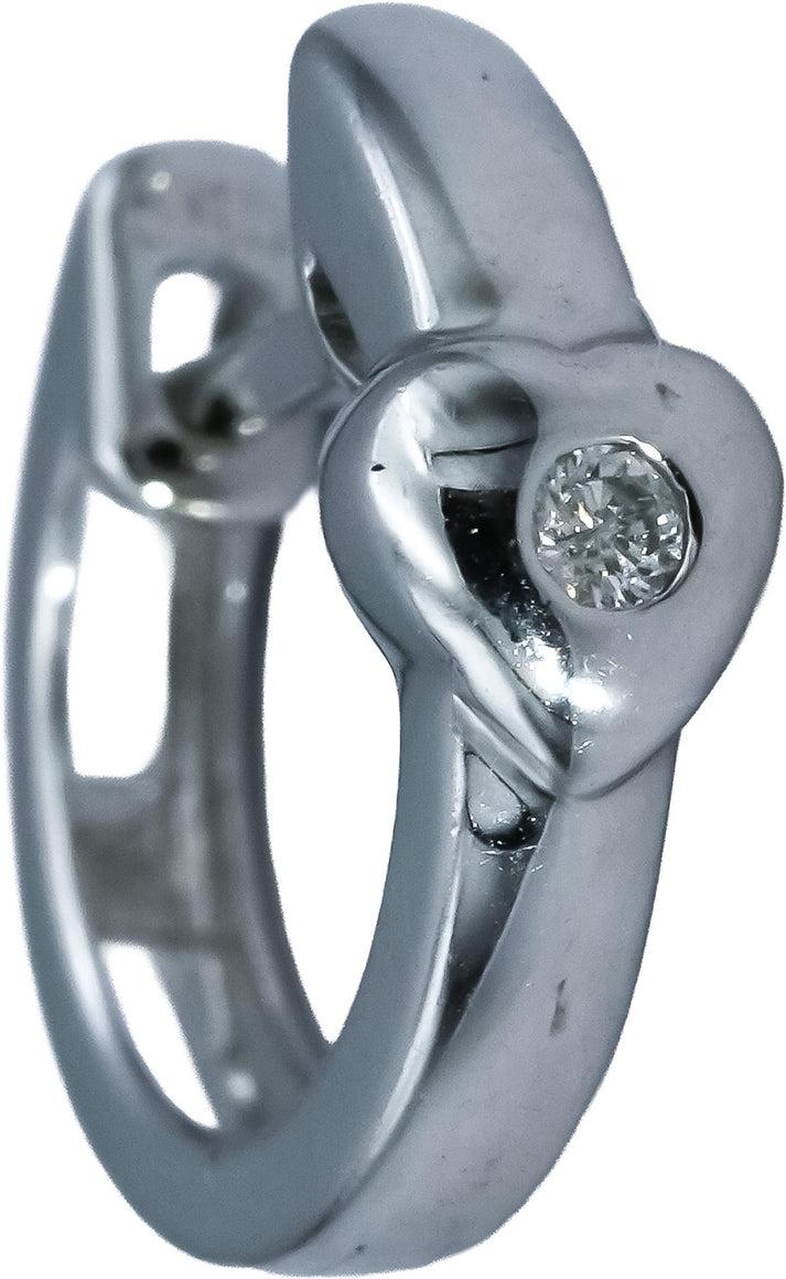 14k White Gold Hoop Huggie Earrings with Diamond Accents
