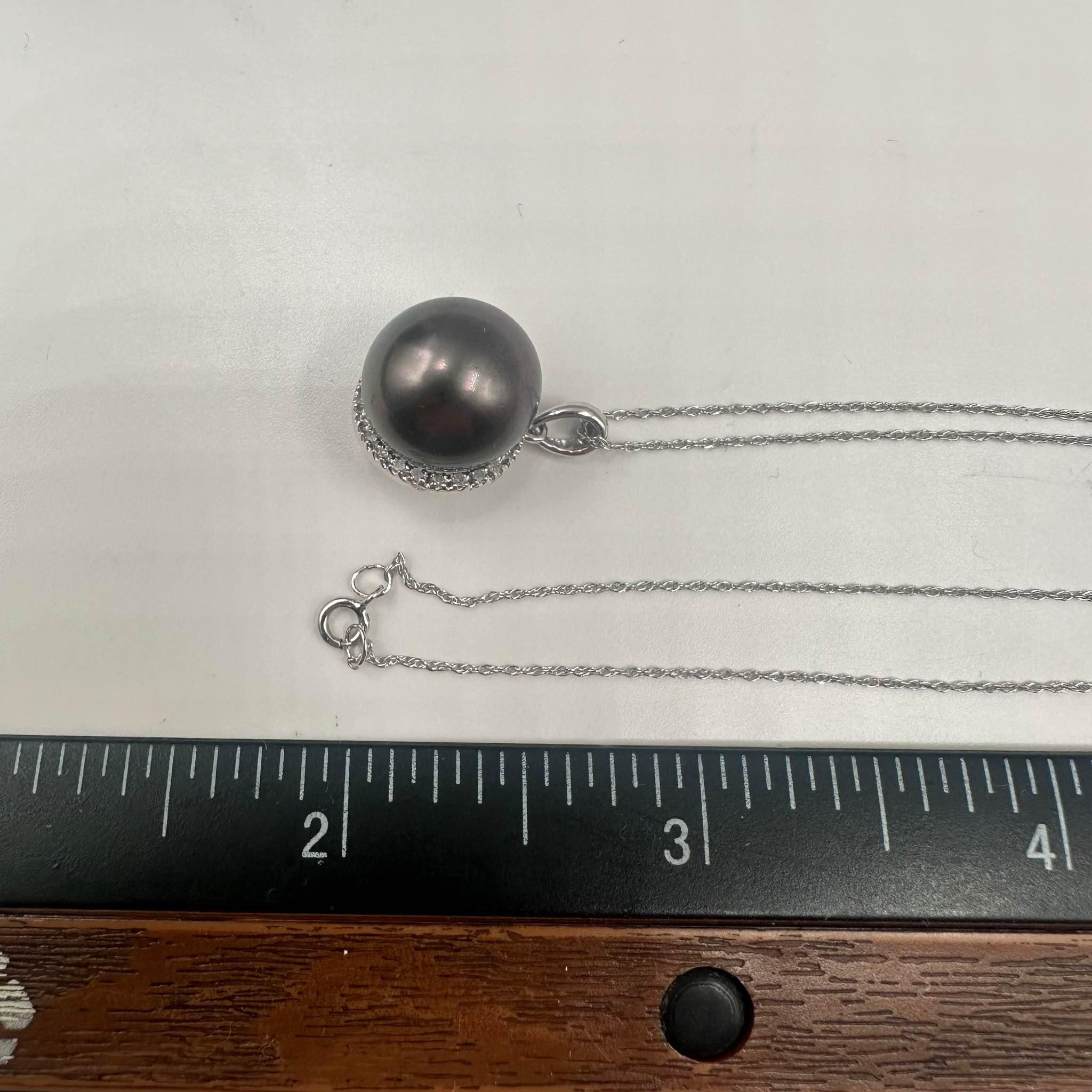 Pearl Diamond Necklace 14K White Gold 12mm 0.10ctw 18in