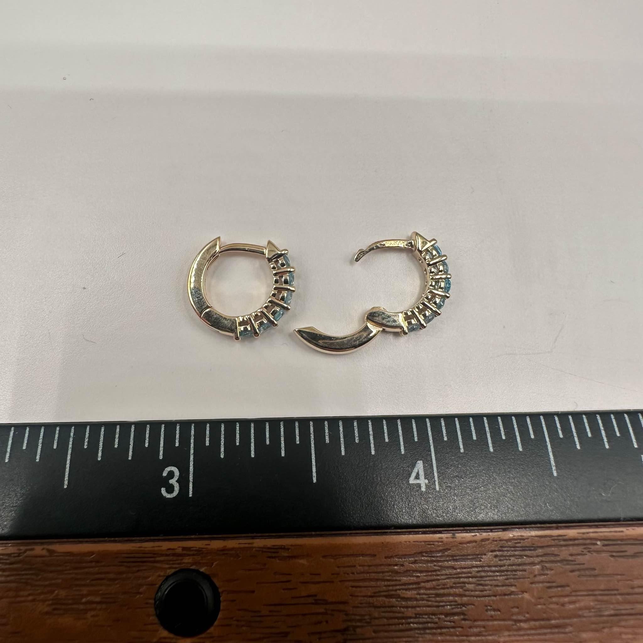 Blue Topaz Huggie Earrings 10K Yellow Gold 12 Stones 12.2mm 1.9g New