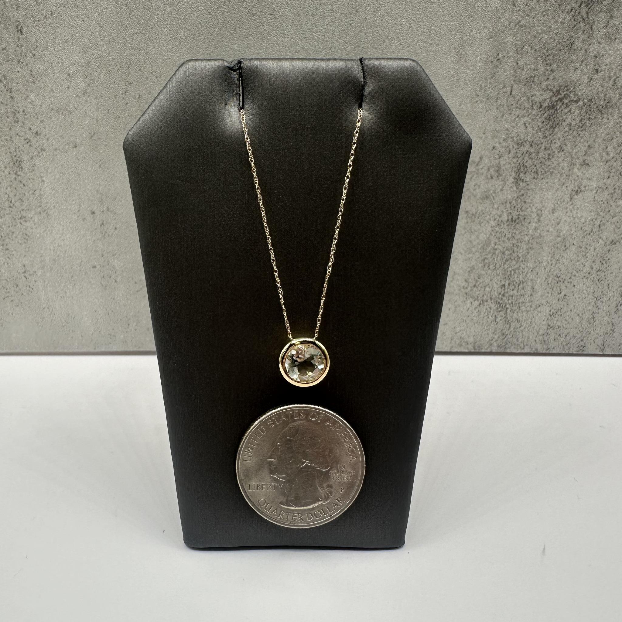 Bezel Set Prasiolite Necklace 10K Yellow Gold 7mm Round 18in