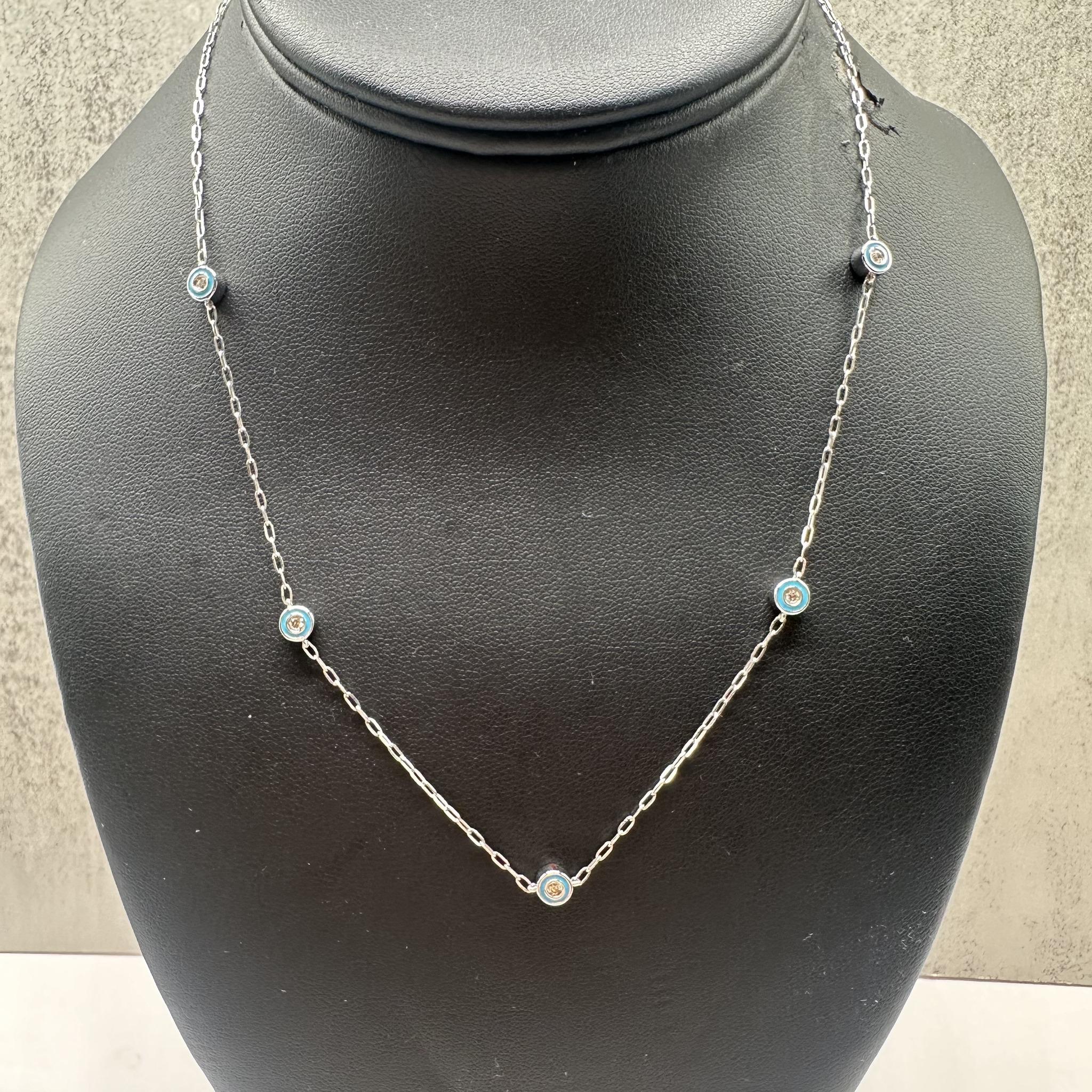 Enamel Diamond Station Necklace 10K White Gold 0.35ctw IJ I 17in New