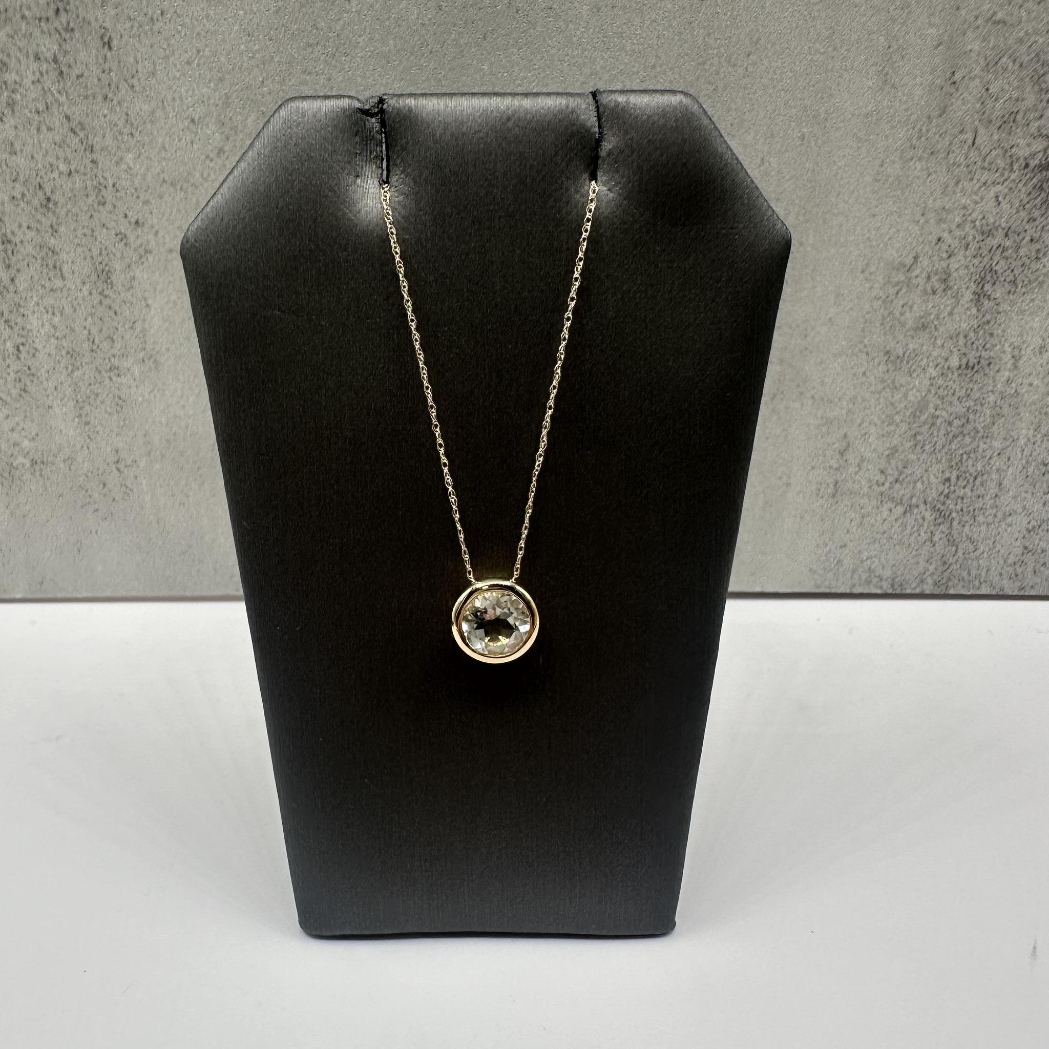 Bezel Set Prasiolite Necklace 10K Yellow Gold 7mm Round 18in