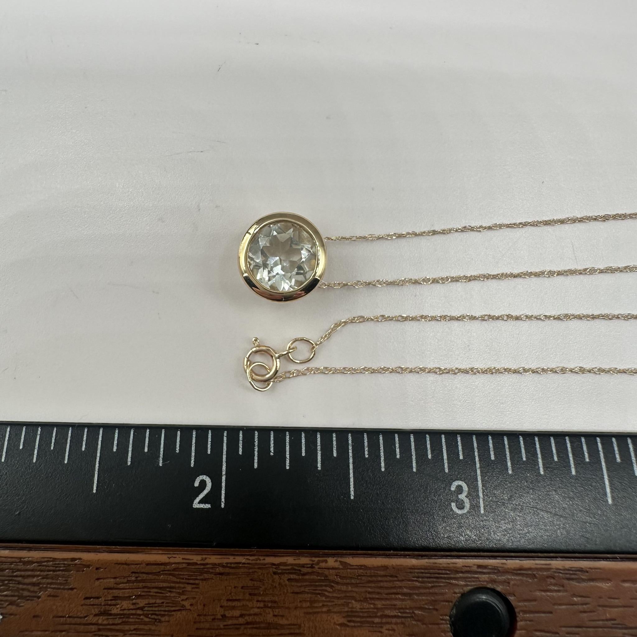 Bezel Set Prasiolite Necklace 10K Yellow Gold 7mm Round 18in