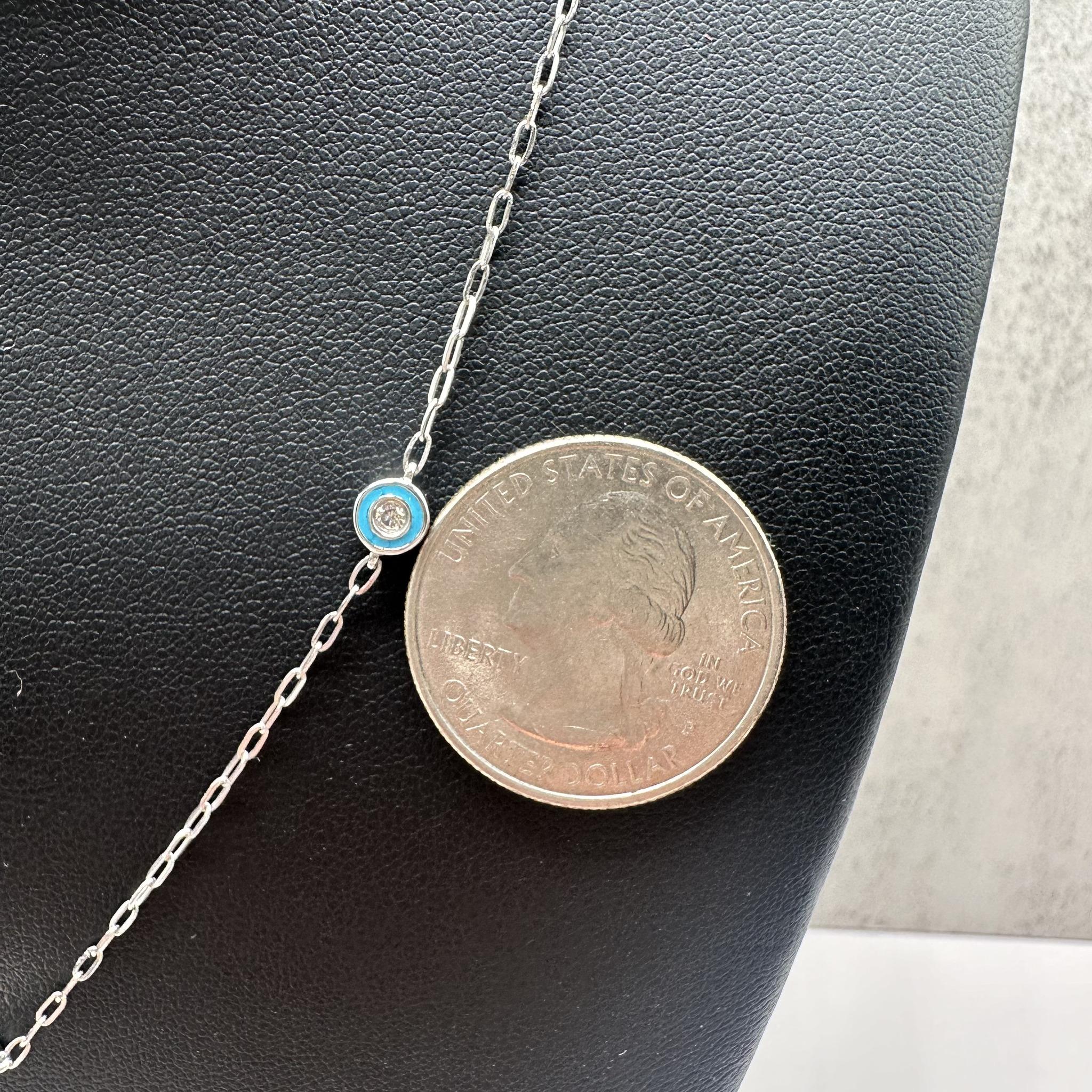 Enamel Diamond Station Necklace 10K White Gold 0.35ctw IJ I 17in New