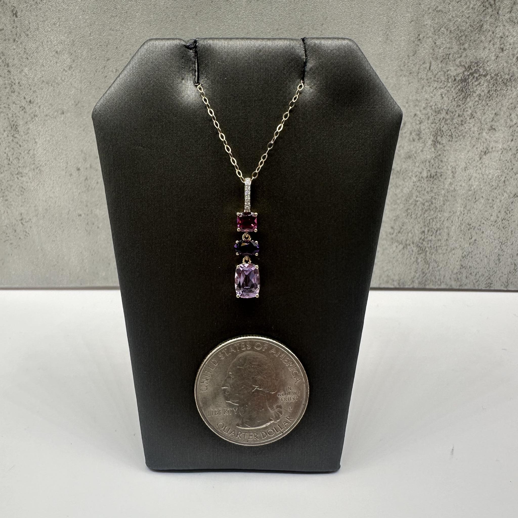 Rhodolite Amethyst Diamond Necklace 10K Yellow Gold 18in
